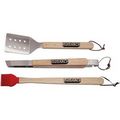 Wood Handle 3 Piece BBQ Utensil Set with Brush/ Tongs & Spatula